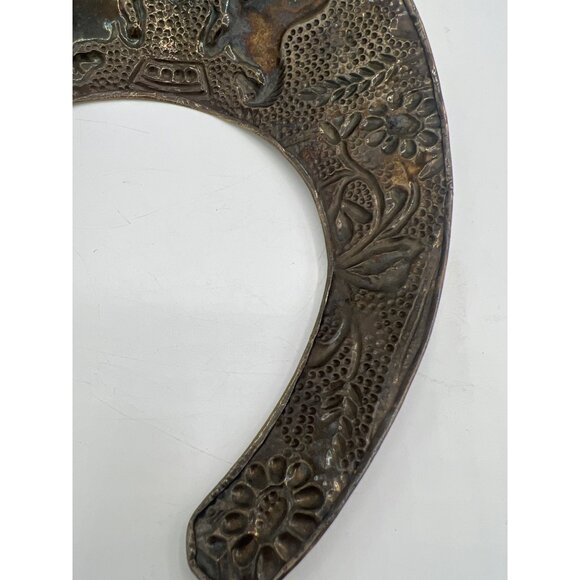 Vintage Brass Heraldic Gorget Necklace Repoussé Horses & Shield Torque Collar - Picture 9 of 14